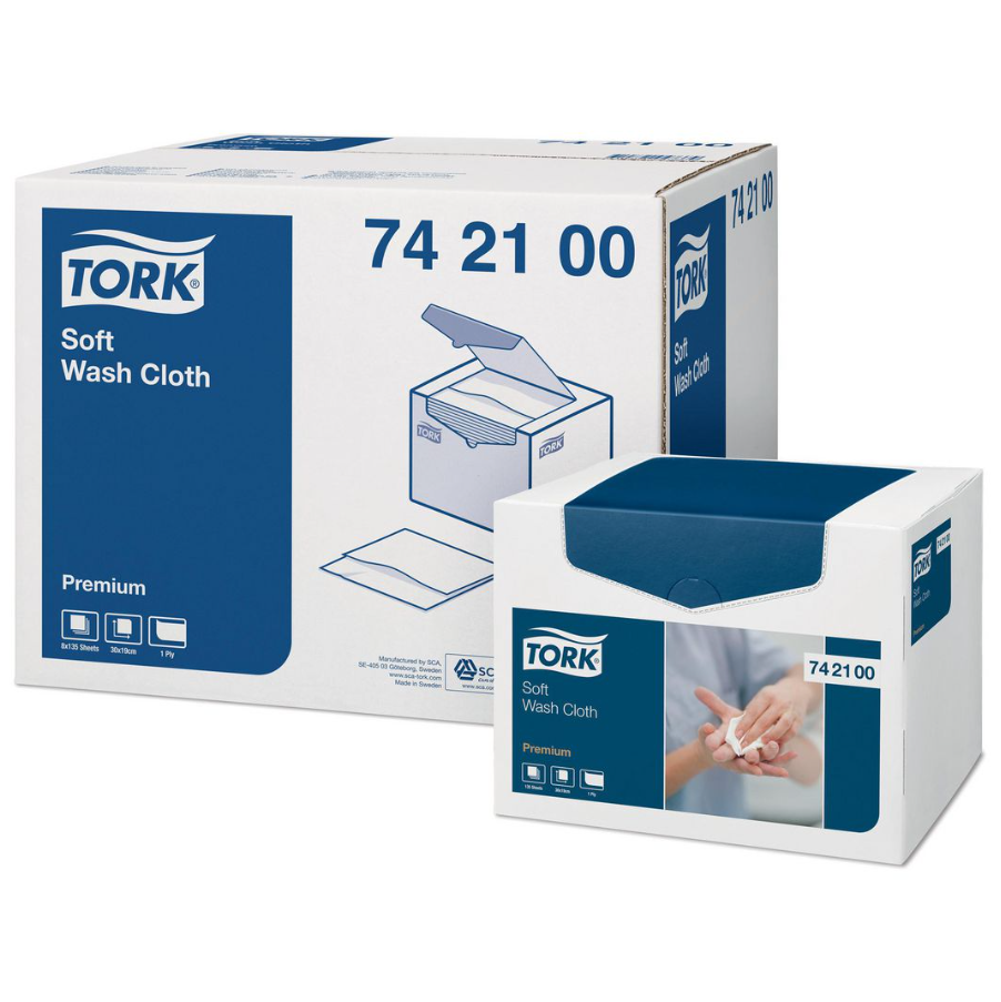 Tvättlapp Tork Mjuk Premium 1-Lagers Vit 30x19cm 8fp